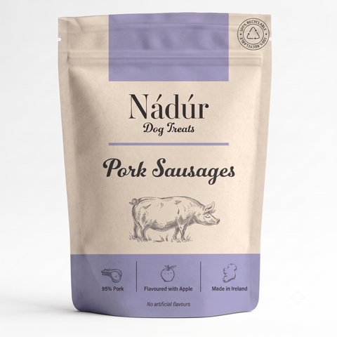 Nadur Pork Sausages natural Irish dog treats pack - made in Ireland
