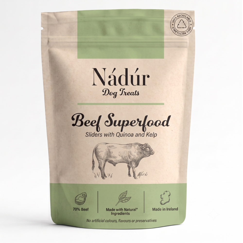 Nadur Beef Superfood dog treats with quinoa and kelp - pack