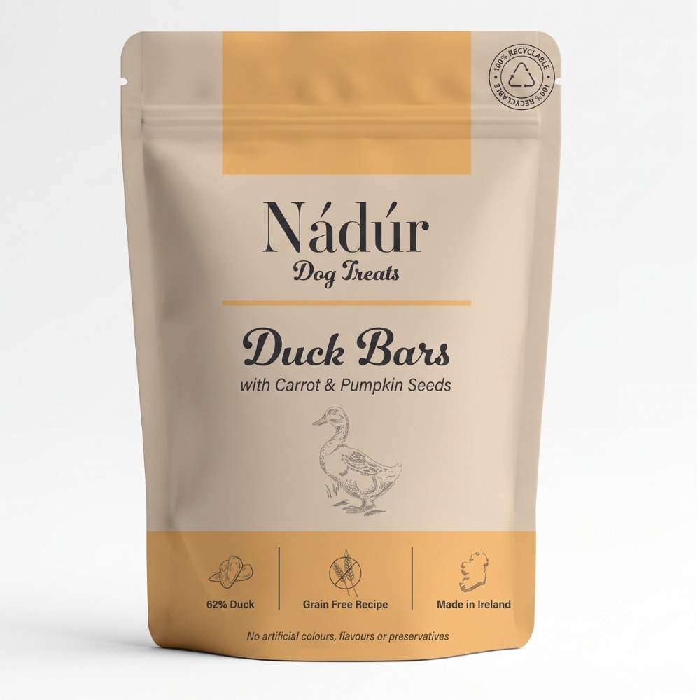 Nadur Duck Bars natural Irish dog treats with carrot and pumpkin - pack