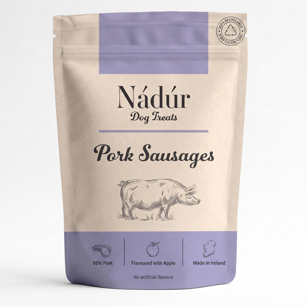 Nadur Pork Sausages natural Irish dog treats pack - made in Ireland