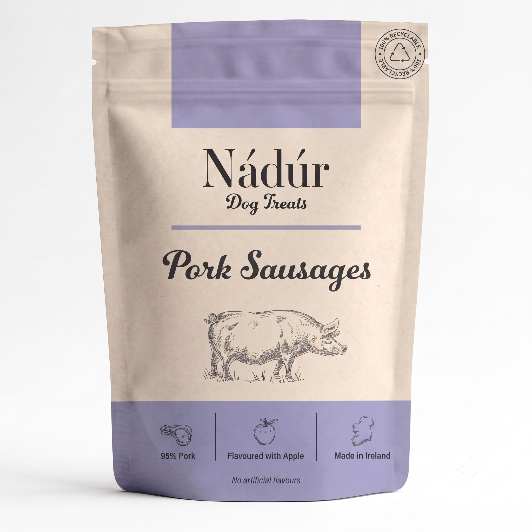 Nadur Pork Sausages natural Irish dog treats pack - made in Ireland